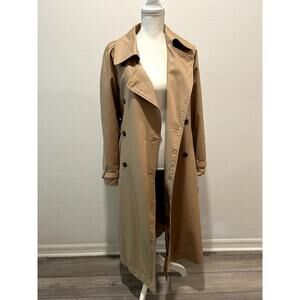 Calvin Klein Jeans Women's Soft Cotton Gabardine Trench Coat Double-Breasted L